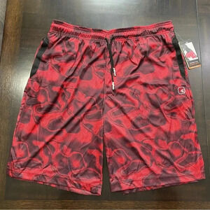AND1 Racing Red Post Up Swirl Print Men Basketball Shorts NWT.